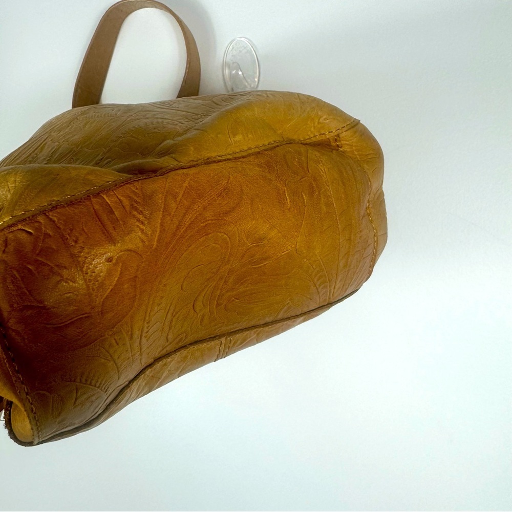 American Leather Co. Embossed Floral Flowers Tan Beige Shoulder Bag Purse - Picture 10 of 12